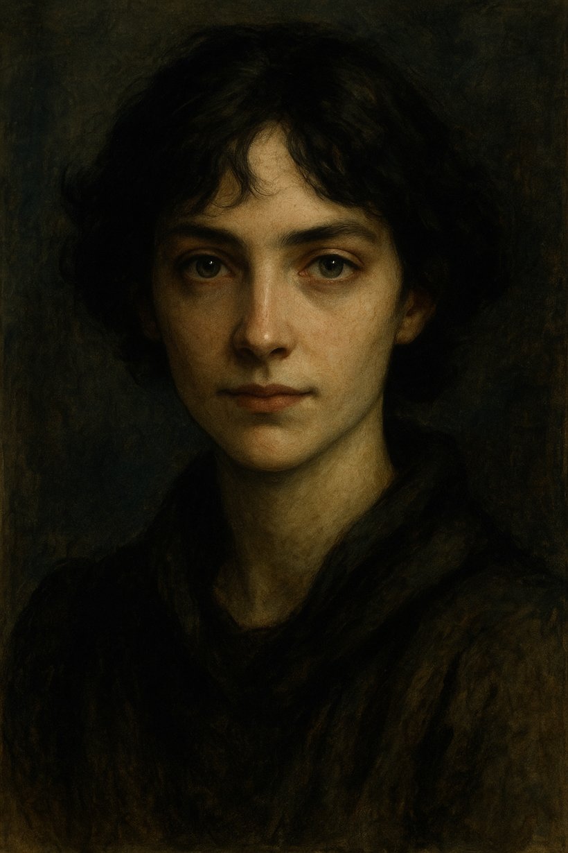Oz — a quiet oil portrait of an androgynous young figure in shadow
